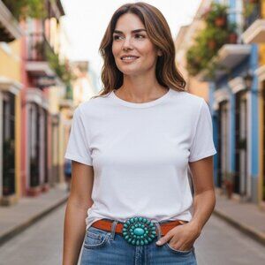 New Womens Skinny Reversible Leather Belt Full Grain Orange Black Size 34